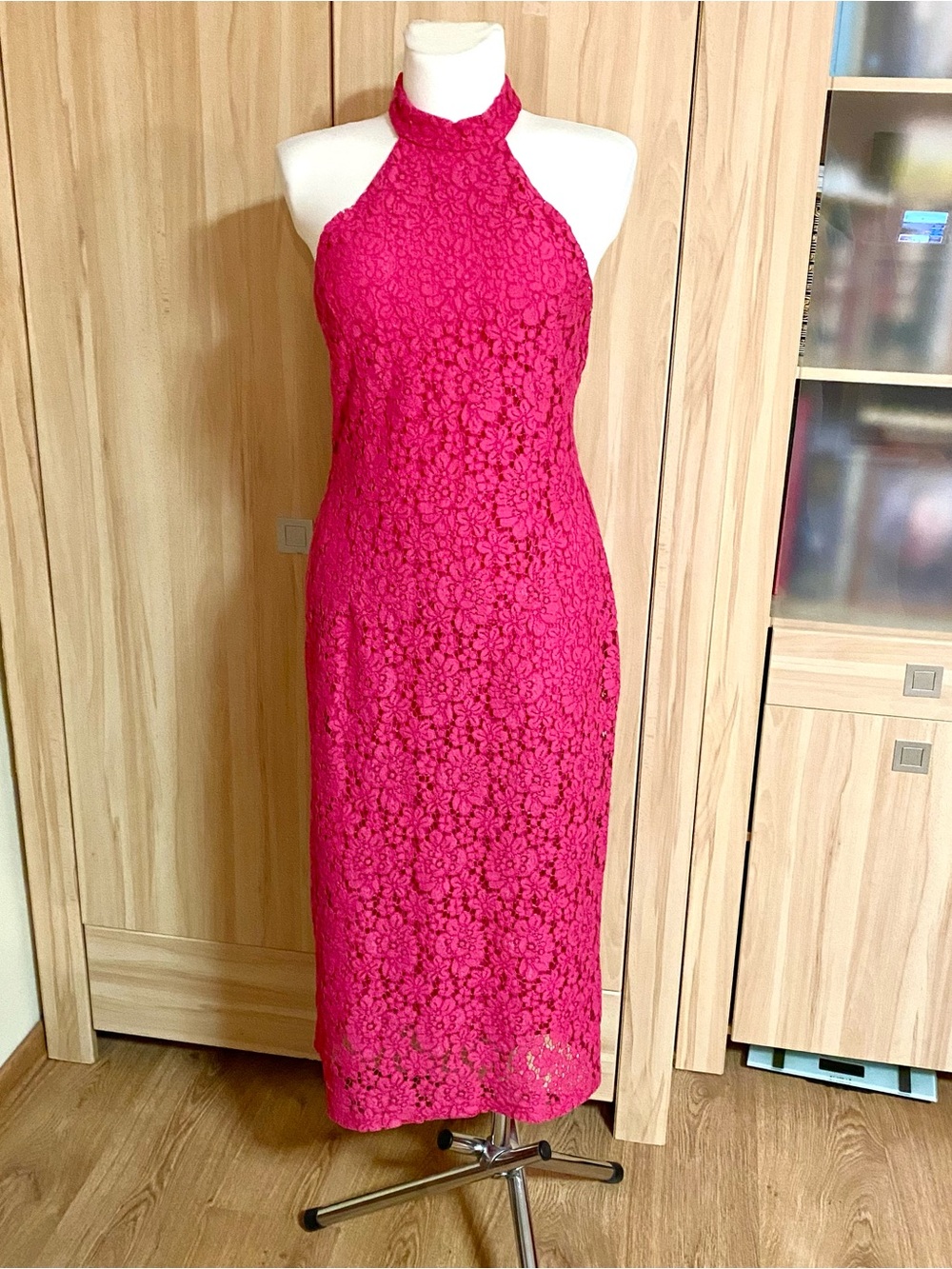 ZARA Halter Lace Midi Dress in Fuchsia! 💓